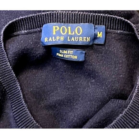 Polo Ralph Lauren Mens Medium Slim Fit Navy Blue Knit Sweater Pima Cotton - Picture 3 of 4